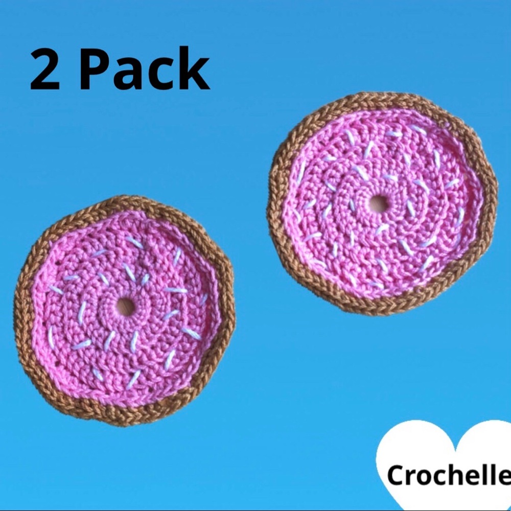 NEW Crochet Pink Doughnut Coasters (2 pack)